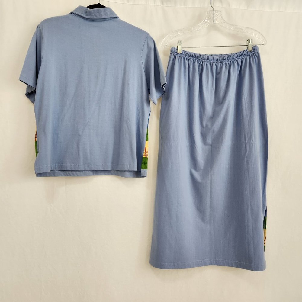 Vintage KAKTUS Fairy Artsy Blue Printed Novelty Set of Two T-Shirt/Skirt Size L. - Picture 2 of 16